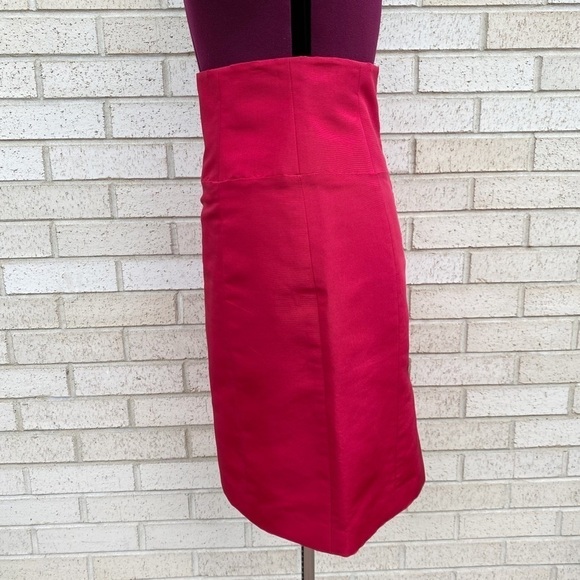 Monique Lihuillier Red 100% Silk High Waist Pencil Skirt Size 8 - Picture 5 of 9